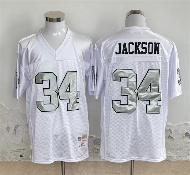 Men's Las Vegas Raiders #34 Bo Jackson White Throwback Football Stitched Jersey